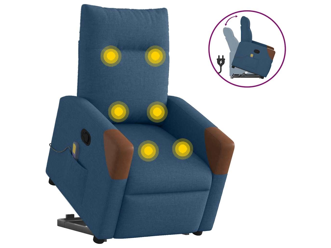 Vidaxl Poltrona Reclinável Elevatória De Massagens Tecido Azul