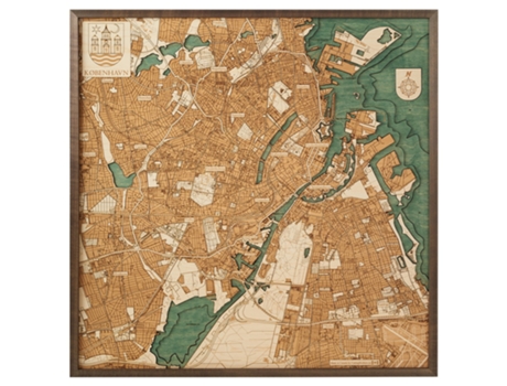 Mapa 3D com Moldura Copenhaga L Madeira Multicolorido 76X6X76 Cm CUTTING BROTHERS