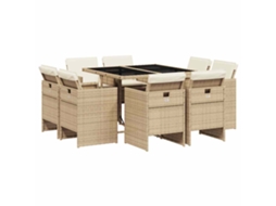 Conjunto de 9 Jantar para Jardim com Almofadões Vime Pe Bege MAISON EXCLUSIVE