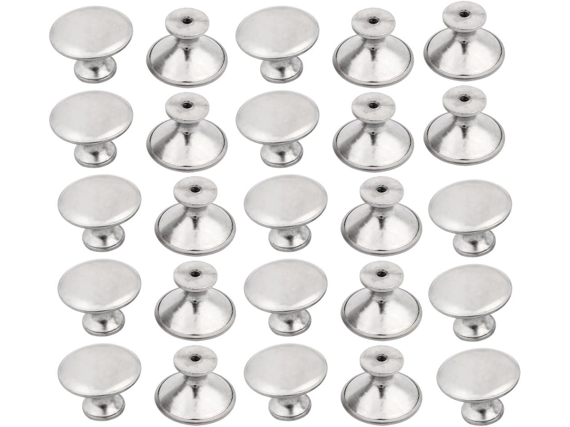 Puxadores Redondos Aexit Para Armário Cômoda, Com Superfície Plástica Polida, Tom Prateado, 30mm X 23mm, Pacote Com 25 Unidades