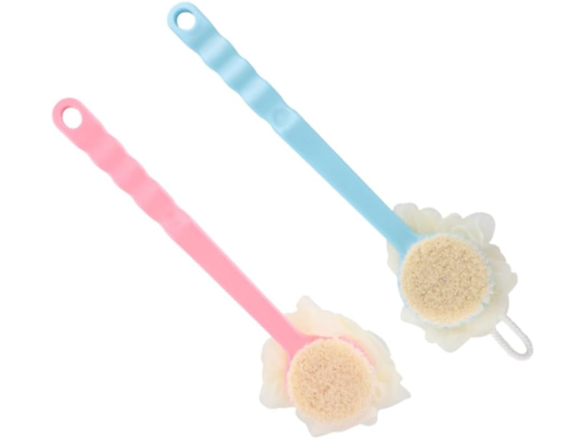 Conjunto De 2 Escovas Banho Healeved Com Cabo Longo E Estampa Flores Azuis Rosas, Acessórios Para Banheiro, Escovas De