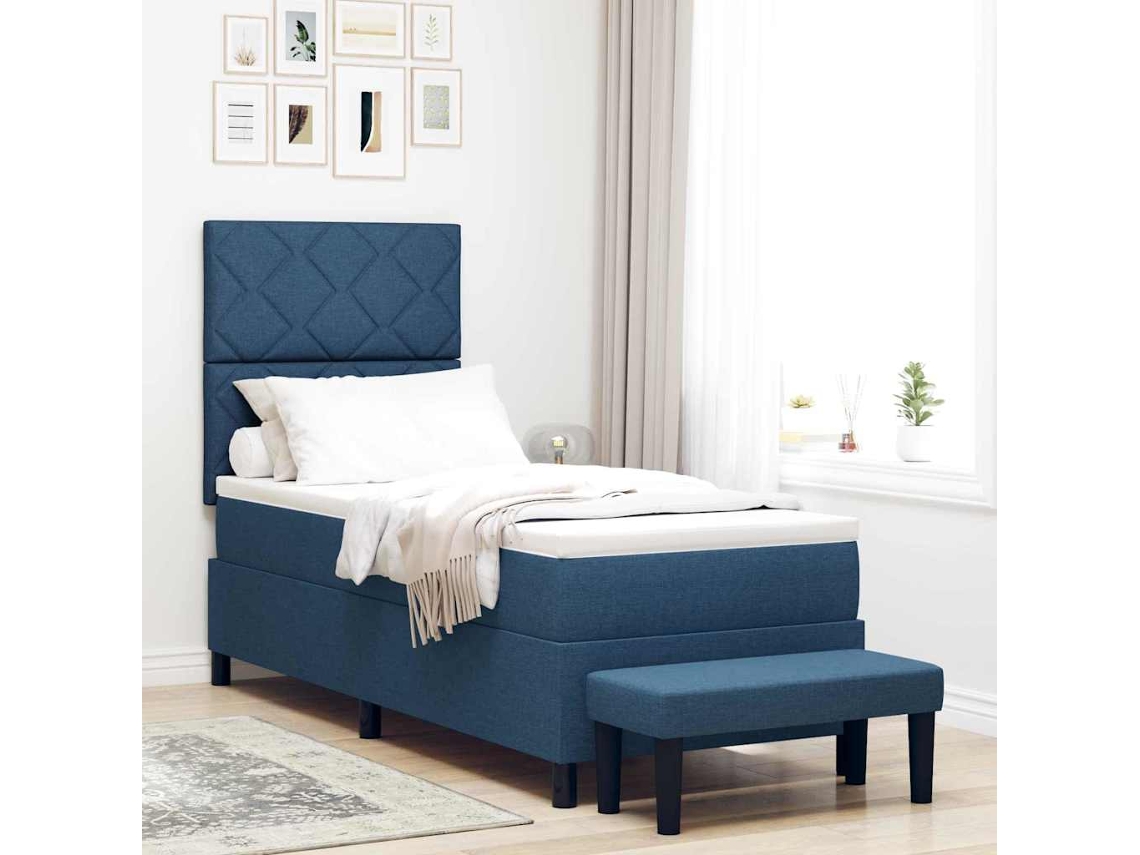 Vidaxl Cama Box Com Cabeceira Azul 80 X 200 Cm Tecido