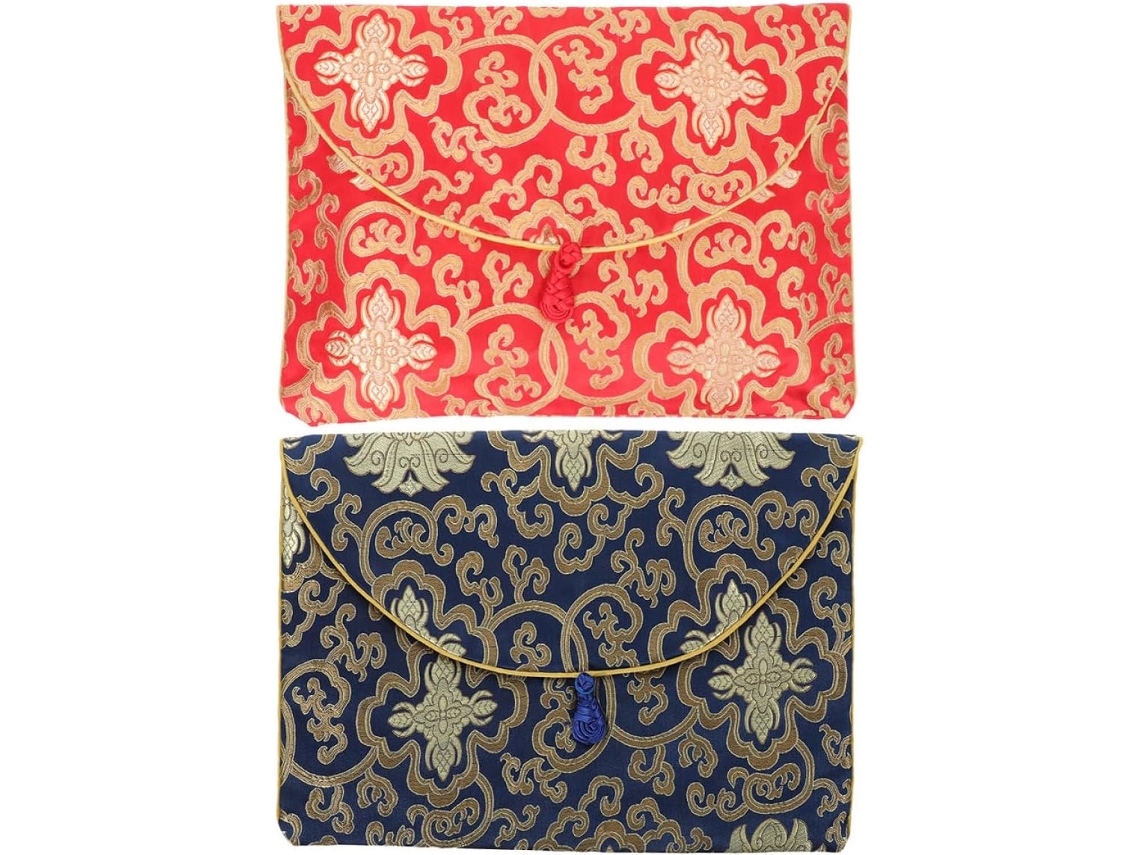 Bolsa Healvian Em Estilo Chinês Para Guardar Escrituras Budistas, 2 Peças 1-flor Da Riqueza Azul, 1-flor Da Riqueza