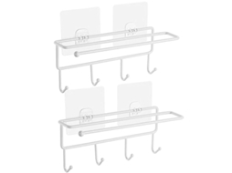 Rack de utensílios de cozinha LINJOU, sem furação, parede, adesivo, 2 pacotes, branco