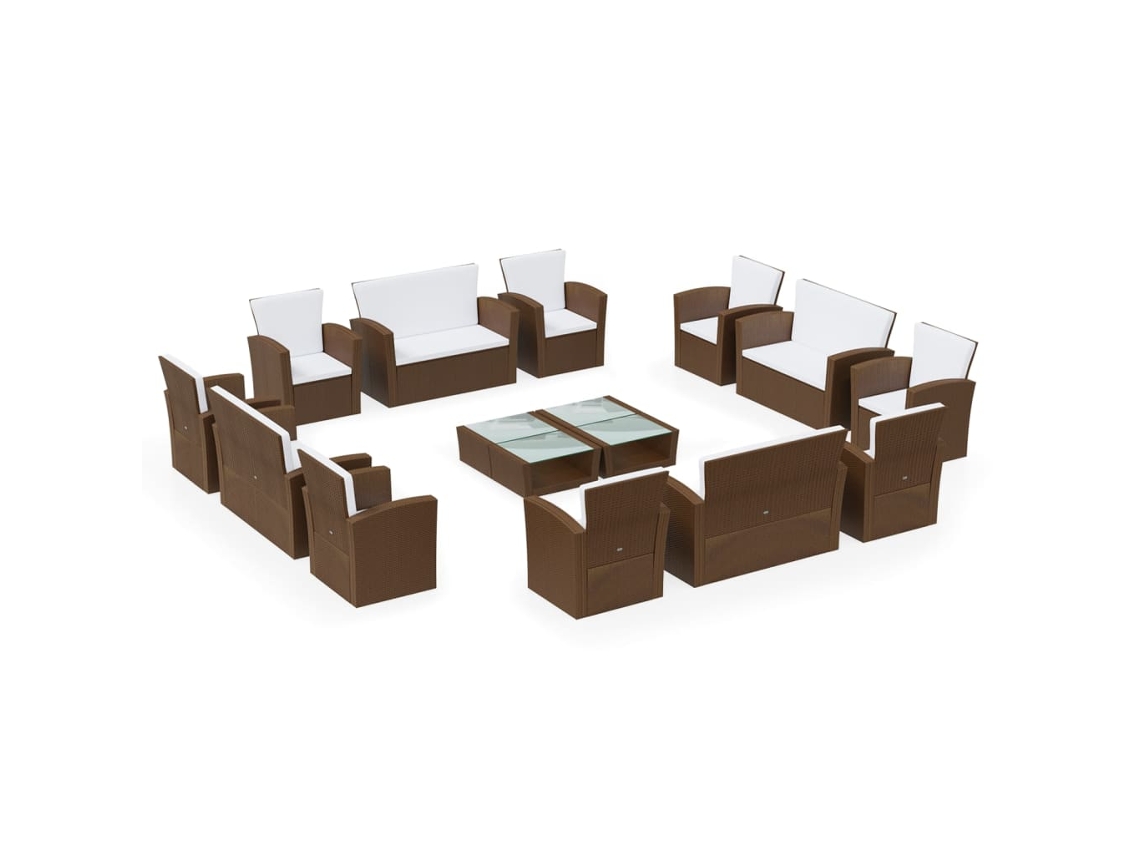 Maison Exclusive - 16 Pcs Conjunto Lounge Jardim C/ Almofadões Vime Pe Castanho