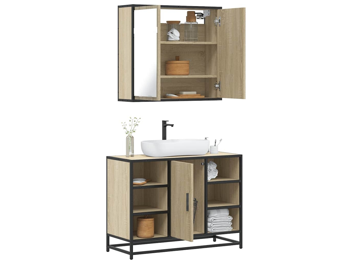 Vidaxl 2 Pcs Conj. Móveis Casa Banho Derivados Madeira Carvalho Sonoma