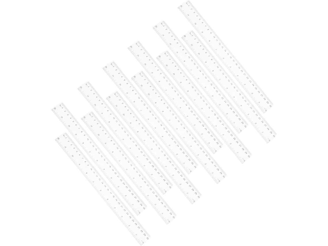 Conjunto De 12 Réguas Transparentes De Plástico De 30cm Com Escala Em Centímetros E Polegadas, Régua Reta Resistente A