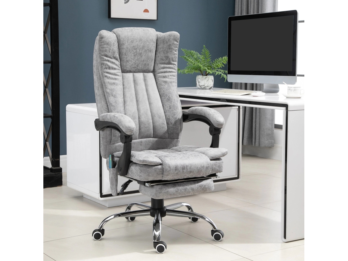 Cadeira De Massagem Para Escritório Com Aquecimento, Função De Reclinar, Massagem, Apoio Para Pés E Estofamento Macio Cinza 62x67x113 120cm Liptaptyn