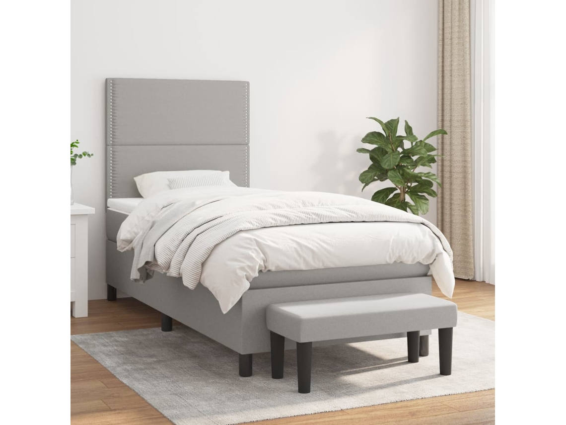 Vidaxl Cama Com Molas/colchão 90x200 Cm Tecido Cinza-claro