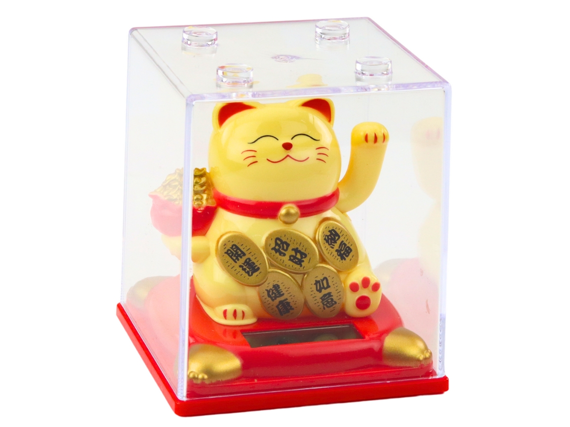 Gato Da Sorte Chinês Em Vitrine Estatueta Solar Ornamento Bege