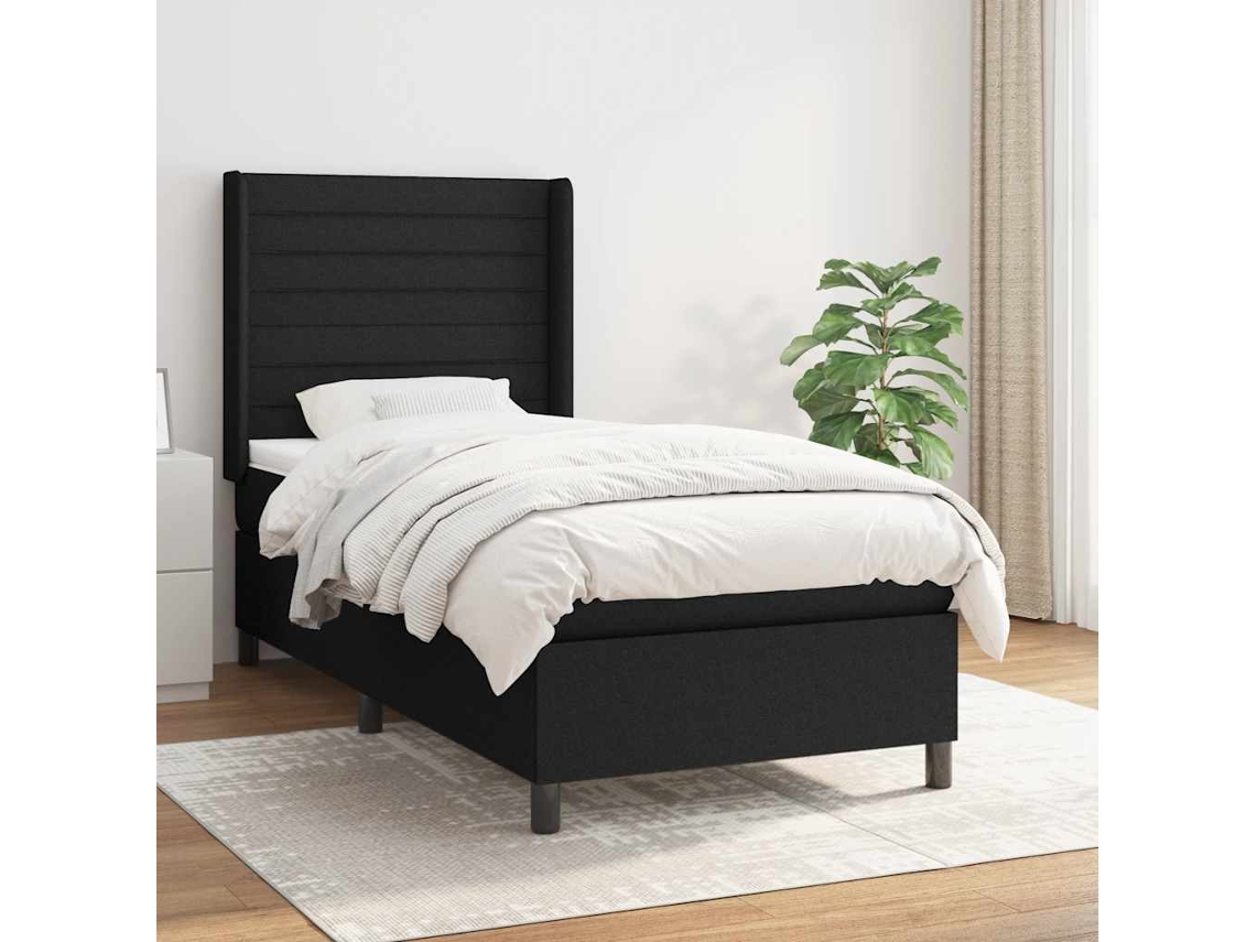 Vidaxl Cama Com Molas/colchão 90x200 Cm Tecido Preto