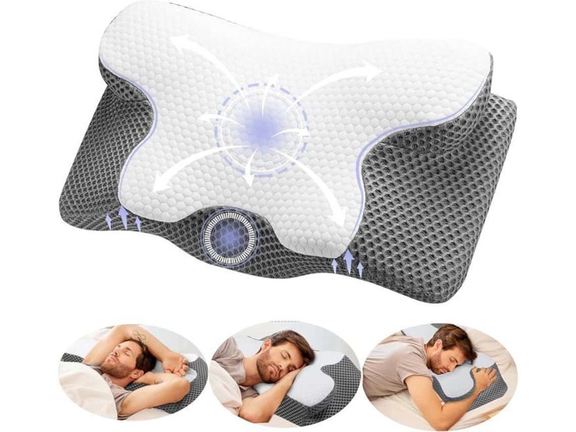 Travesseiro Cervical Ortopédico, Espuma Viscoelástica, Ergonômico, para Dormir de Lado, para Costas, para Bruços, 60 X 34 X 10/13 Cm AQUAFORGE