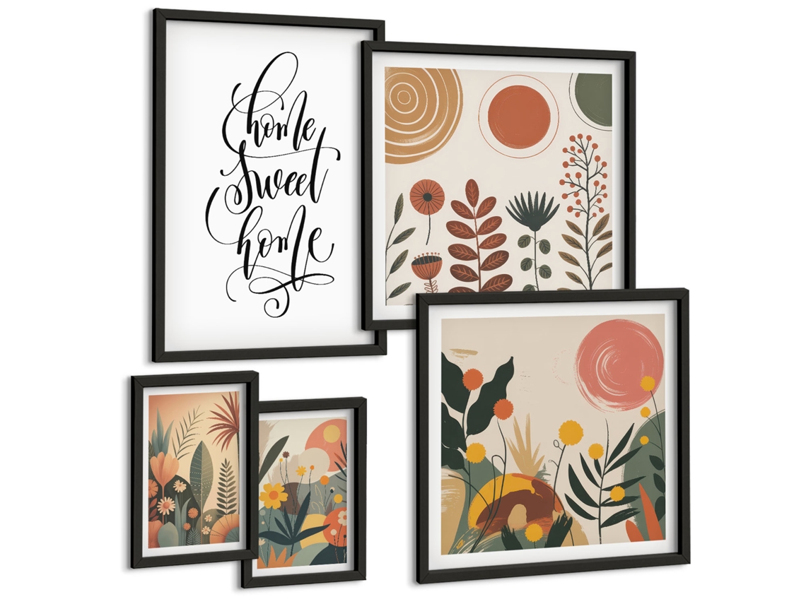 Pinturas Murais Modernas Composição Zen Tranquila, Flores E Água Moldura Preta Imagens Para Um Quarto Infantil Espelharte (conjunto De 5 Imagens)
