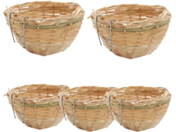 Conjunto de 8 Casinhas de Pássaros em Bambu Trançado, Ideais para Criação de Canários, Papagaios e Descanso AQUAFORGE