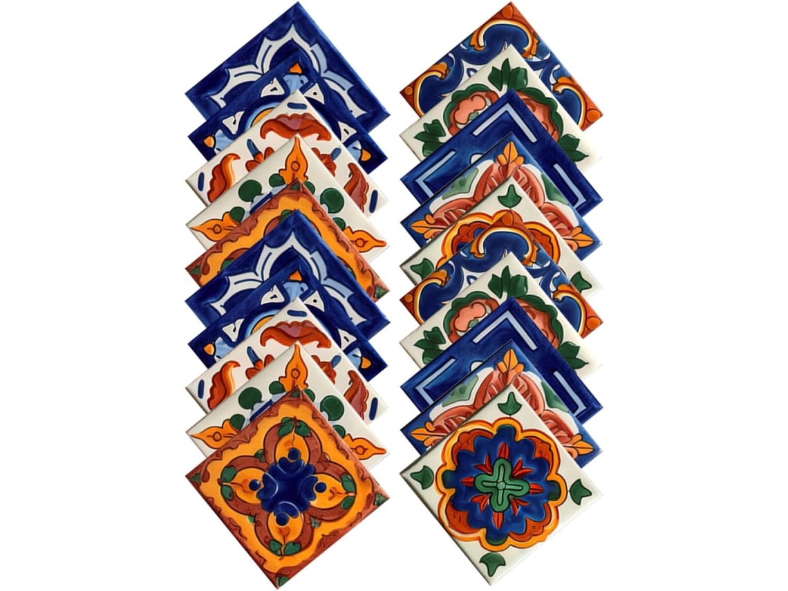 Conjunto De 20 Adesivos De Parede Autoadesivos Com Estampa De Azulejos Mexicanos.
