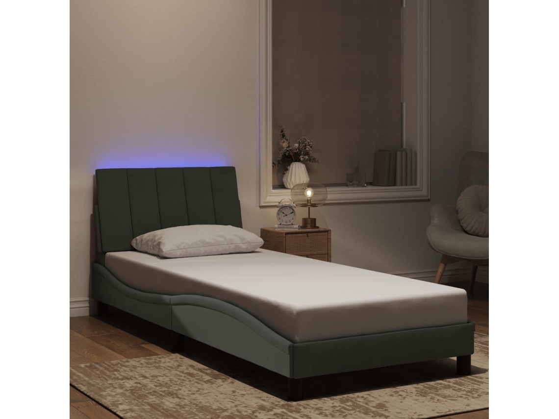 Vidaxl Estrutura De Cama Com Led Sem Colchão Hanko 90x200 Cm Veludo Cinzento-claro