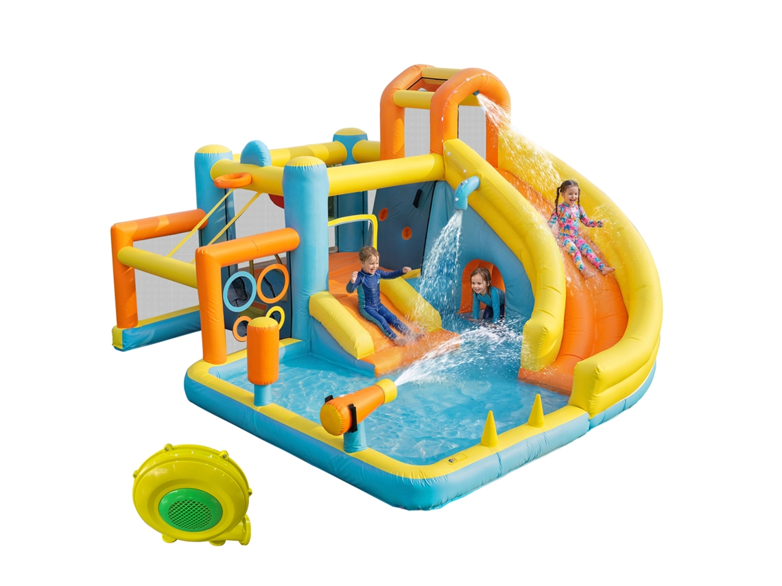 Parque Aquático Inflável Infantil com Escorregador, Piscina e Pula pula, para Jardim. Inclui Soprador. Mede 430x390x210cm.