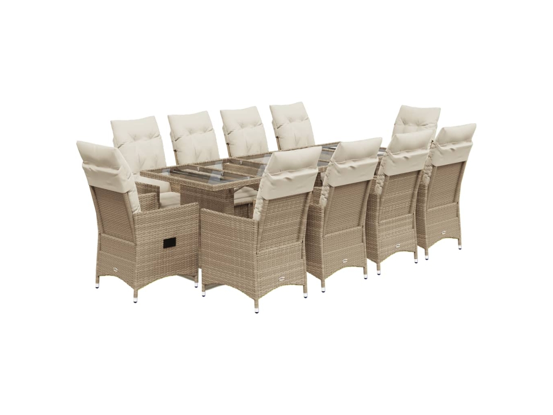 Conjunto de 11 Bistrôs para Jardim com Almofadões Vime Pe Bege MAISON EXCLUSIVE