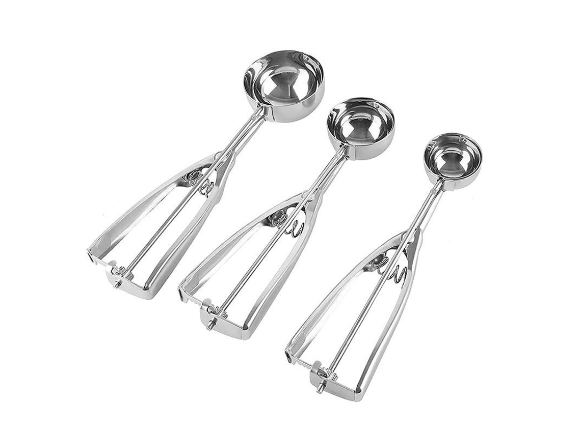 Cuchara Para Sorvete, Conjunto De 3 Cucharas Para Biscoitos De Aço Inoxidável Com Gatilho De Liberação