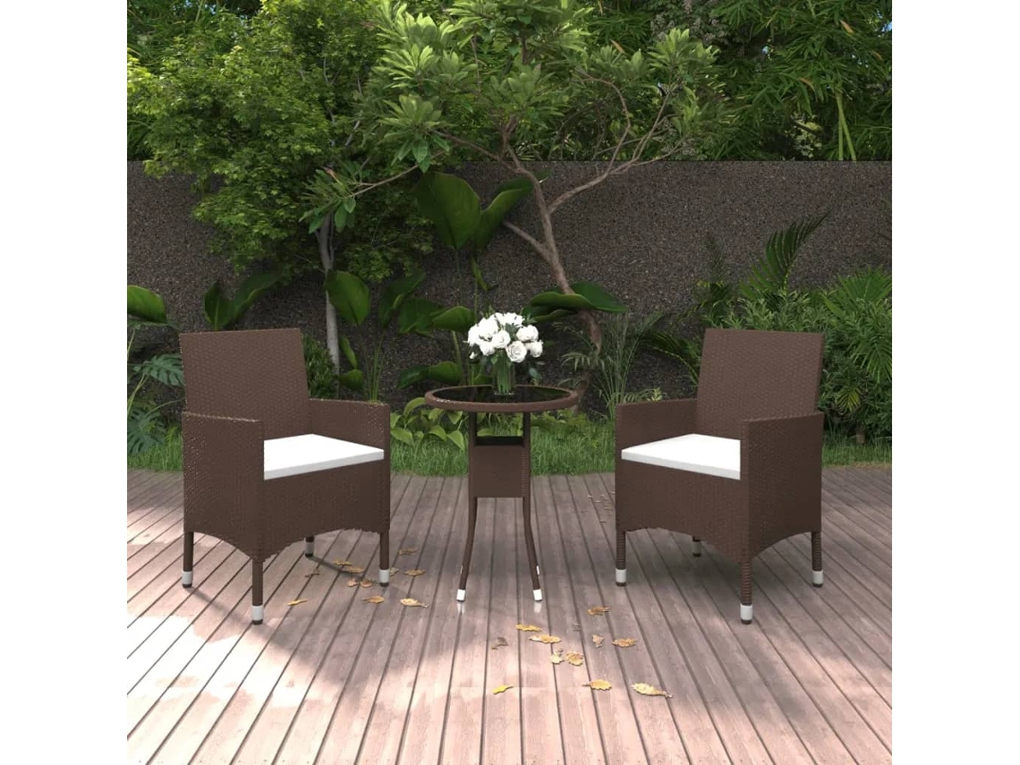 3 Pcs Conj. Bistrô De Jardim Vime Pe E Vidro Temperado Marrom Dkd Home Decor