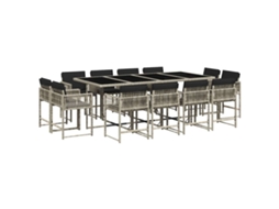 Conjunto de Jantar 13 Pcs para Jardim com Almofadões Vime Pe Cinzento Claro MAISON EXCLUSIVE (13 pcs)