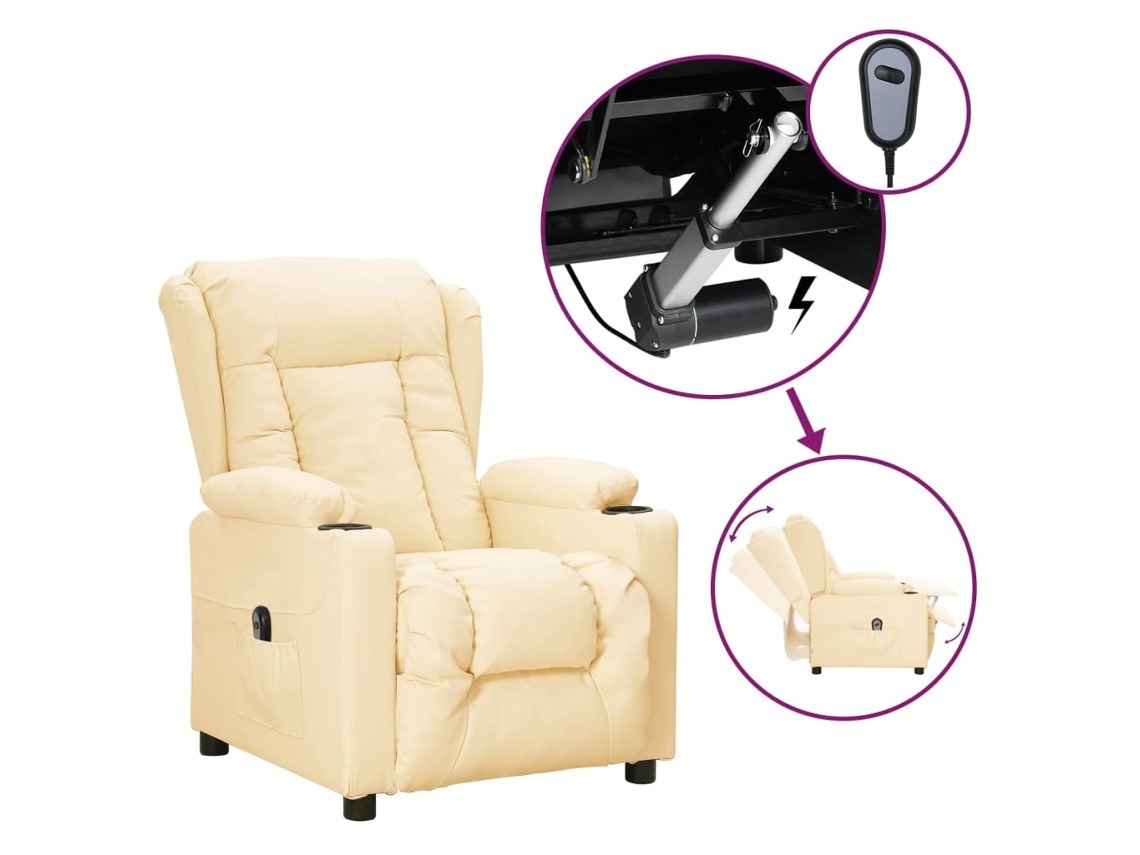 Electric Recliner Chair, Electric Recliner Chairs Vidaxl Creme Couro Artificial
