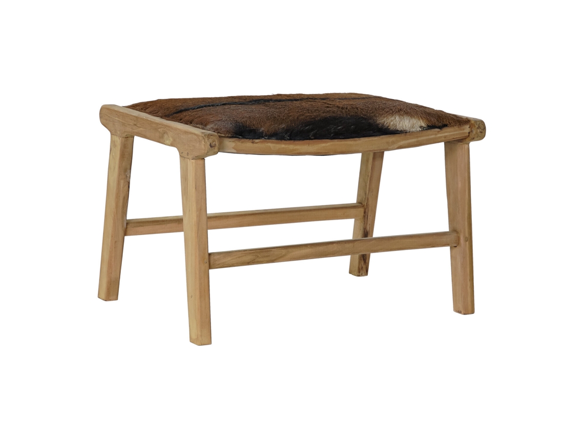 Banco para sapatos em madeira de teca com revestimento em couro bovino marrom, 65x47x42cm ALEXANDRA HOUSE LIVING