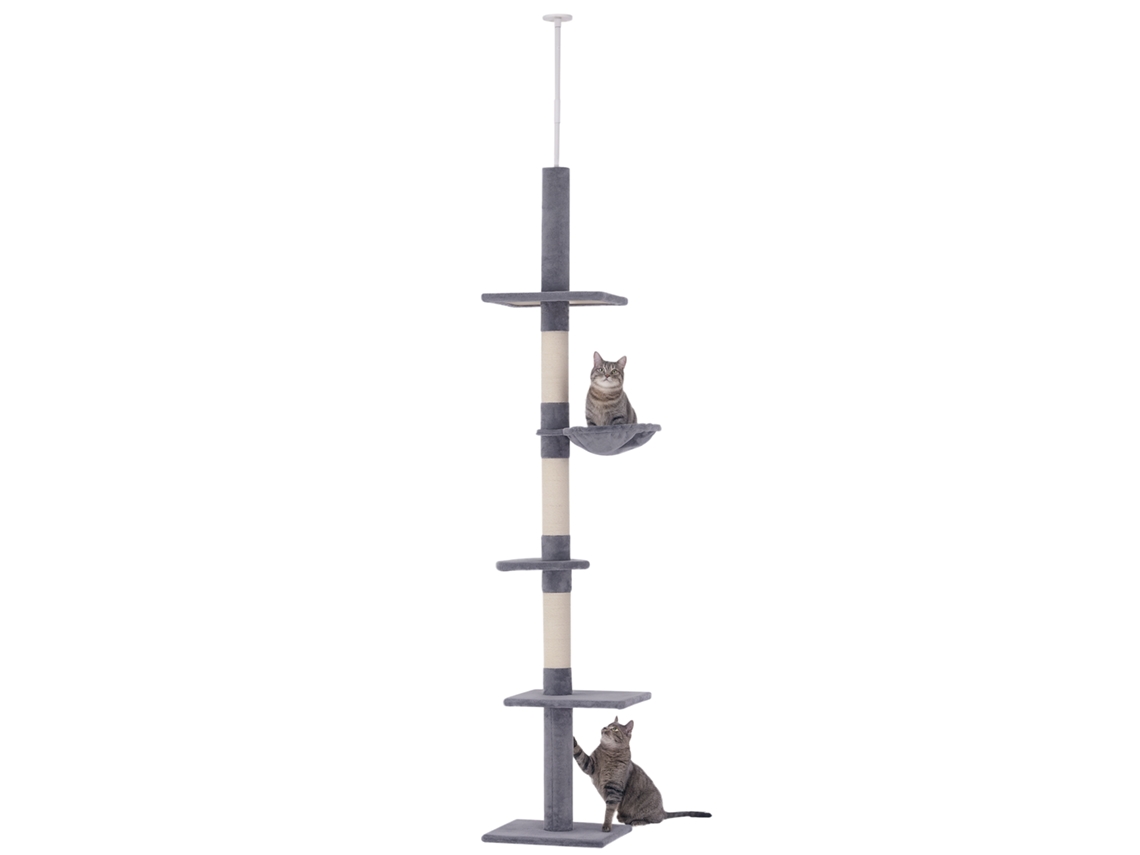 Árvore Teto Gatos 230-260 Cm Ajustável Rede Plataformas Cinza