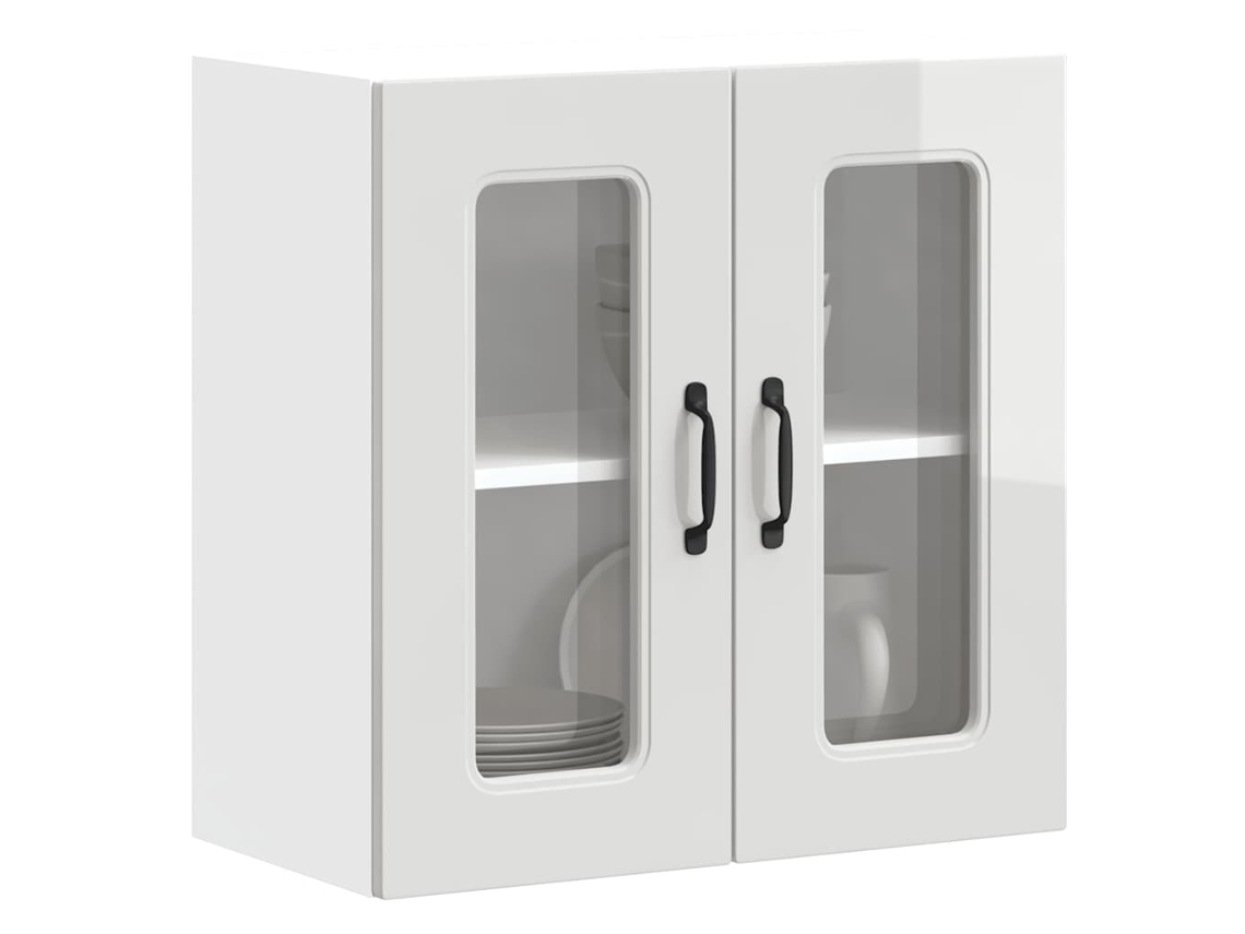 Vidaxl Armário Parede De Cozinha Porta Vidro Kalmar Branco Alto Brilho