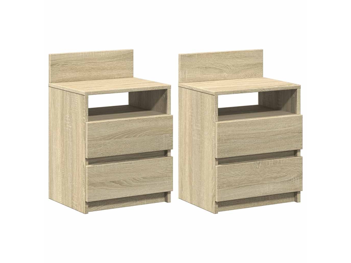 Conjunto 2 Mesa De Cabeceira Vidaxl Marrom Madeira Processada