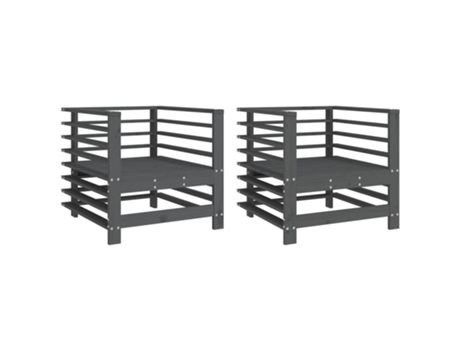 Conjunto 2 Cadeiras de Jardim Vida Xl Madeira de Pinho Maciça Cinzento VIDAXL