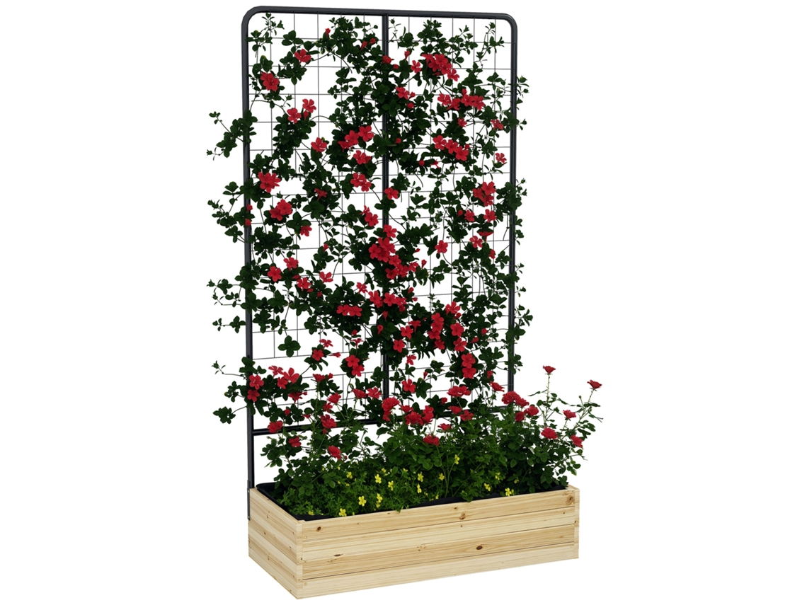 Canteiro Elevado Com Treliça, Forro De Lã, Madeira Natural, Aço, 80x38x145 Cm, Preto