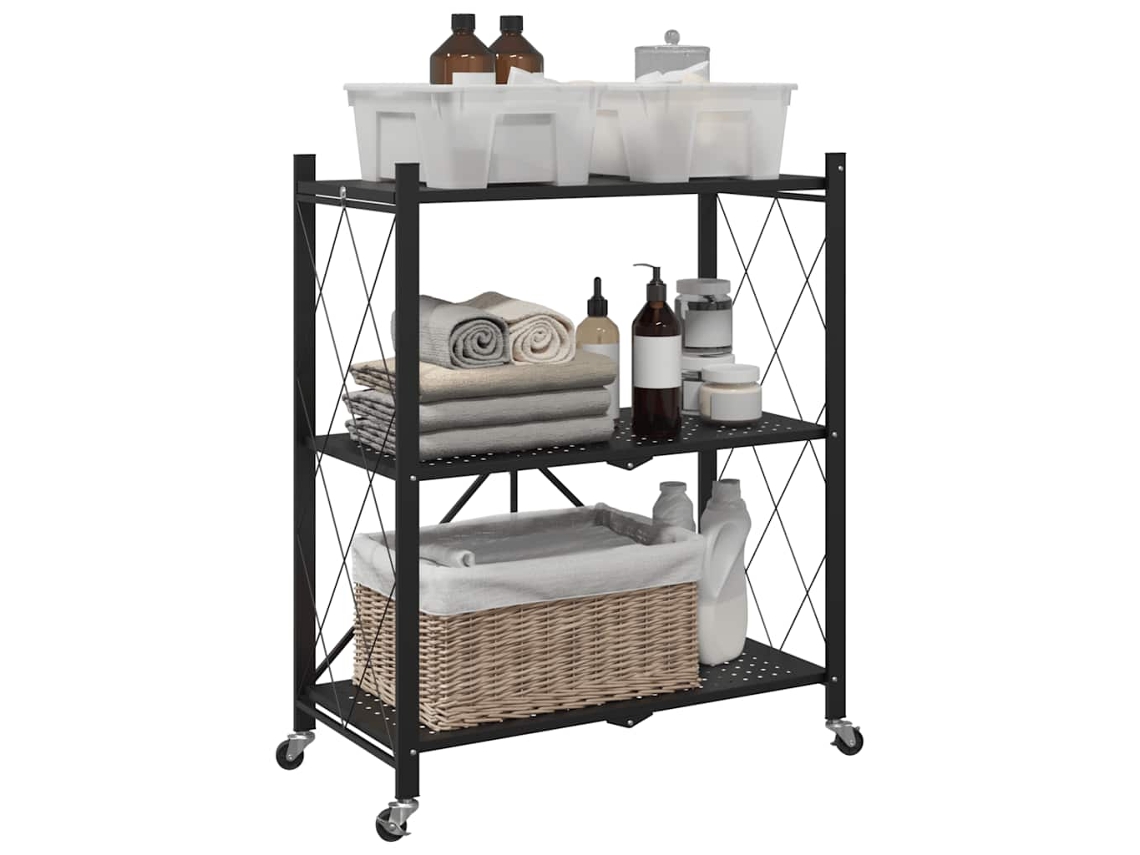 Vidaxl Prateleira De Armazenamento Com Rodas Preta 71x34x88 Cm Aço