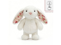 Chaveiro de Pelúcia de Coelho de Orelhas Caídas com Estampa Floral Cinza Escuro CHABERLU