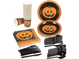Suprimentos para Festa de Halloween, Inclui Pratos, Guardanapos, Copos e Talheres | S/MARCA