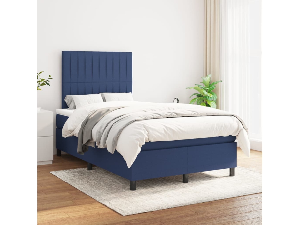 Vidaxl Cama Com Molas/colchão 120x200 Cm Tecido Azul