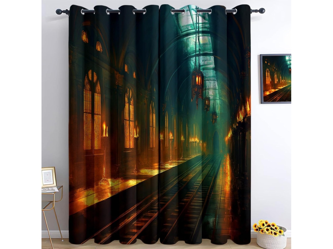 Cortinas Pretas Infantis Para Quarto, Berçário, Estação De Trem Gótica, 100% De Bloqueio Luz, Cortinas Blackout Com