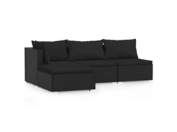 Maison Exclusive - 4 Pcs Conjunto Lounge De Jardim C/ Almofadões Vime Pe Preto