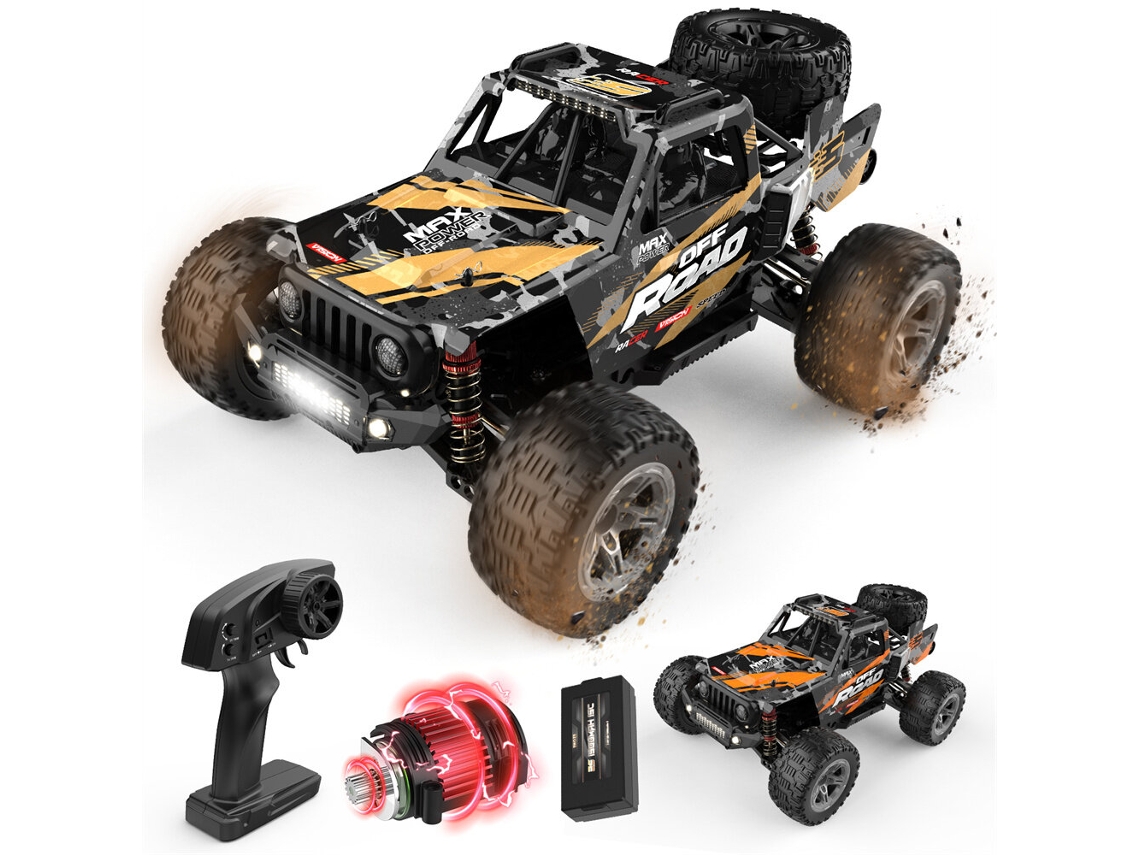 Versão Amarela com Escova Enoze 9208e/208e Rtr 1/10 2.4g 4wd 40km/h/60km/h Carro Rc Escovado Luz Led Proporcional Off road Pickup MDUG