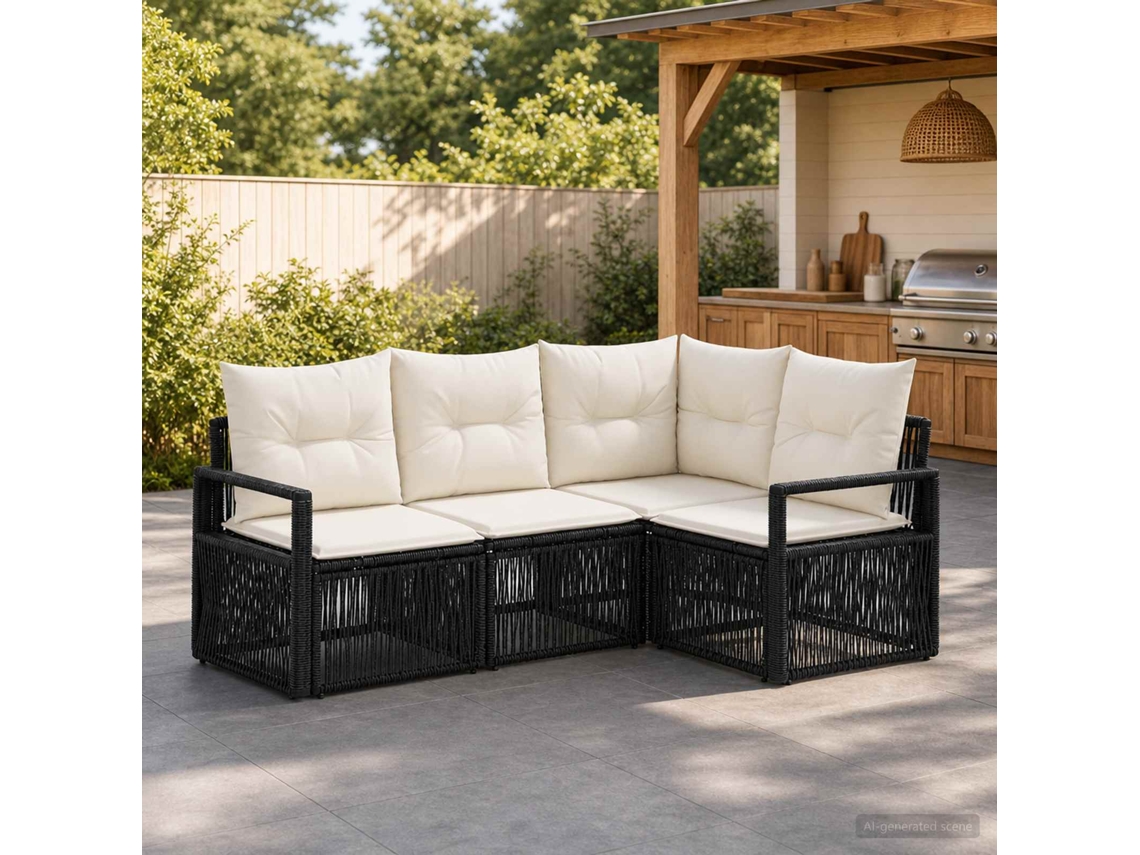 Vidaxl Conjunto De Sofá De Jardim 4 Unid. Preto Vime Pe