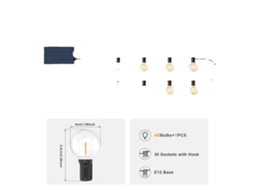 Luz De Cordão Led Solar, 8 Modos, Impermeável Ip65, 17.25m 46 Lâmpadas G40 Oem