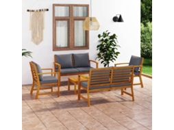 Vidaxl 5 Pcs Conjunto Lounge De Jardim C/ Almofadões Acácia Maciça