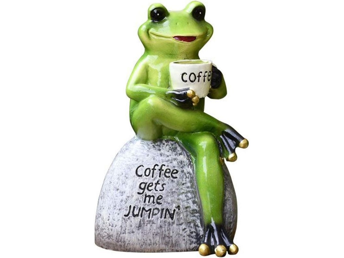 Figura De Rã Príncipe Em Cadeira Rocking Tomando Café Para Jardim Pátio Interior Exterior