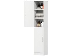 Armário Alto Estreito 180 Cm, 2 Portas E Prateleiras Ajustáveis, Branco