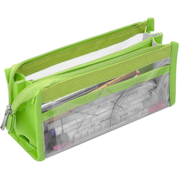 Estojo para Lápis, Grande Capacidade, Transparente, Impermeável, Pvc, Verde, Escolar, Escritório, Estudantes AQUAFORGE