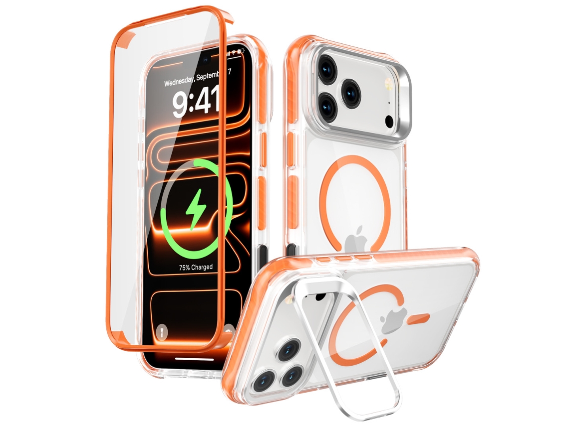 Capa Magnética Para Iphone 18 Pro, Com Protetor De Ecrã Integrado, Compatível Com Magsafe, Proteção Robusta De 360° Laranja Hexinyigjly