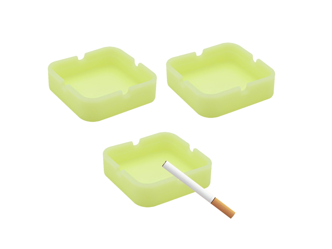 3Pcs Cinzeiro Fluorescente-Quadrado Amarelo Luminoso