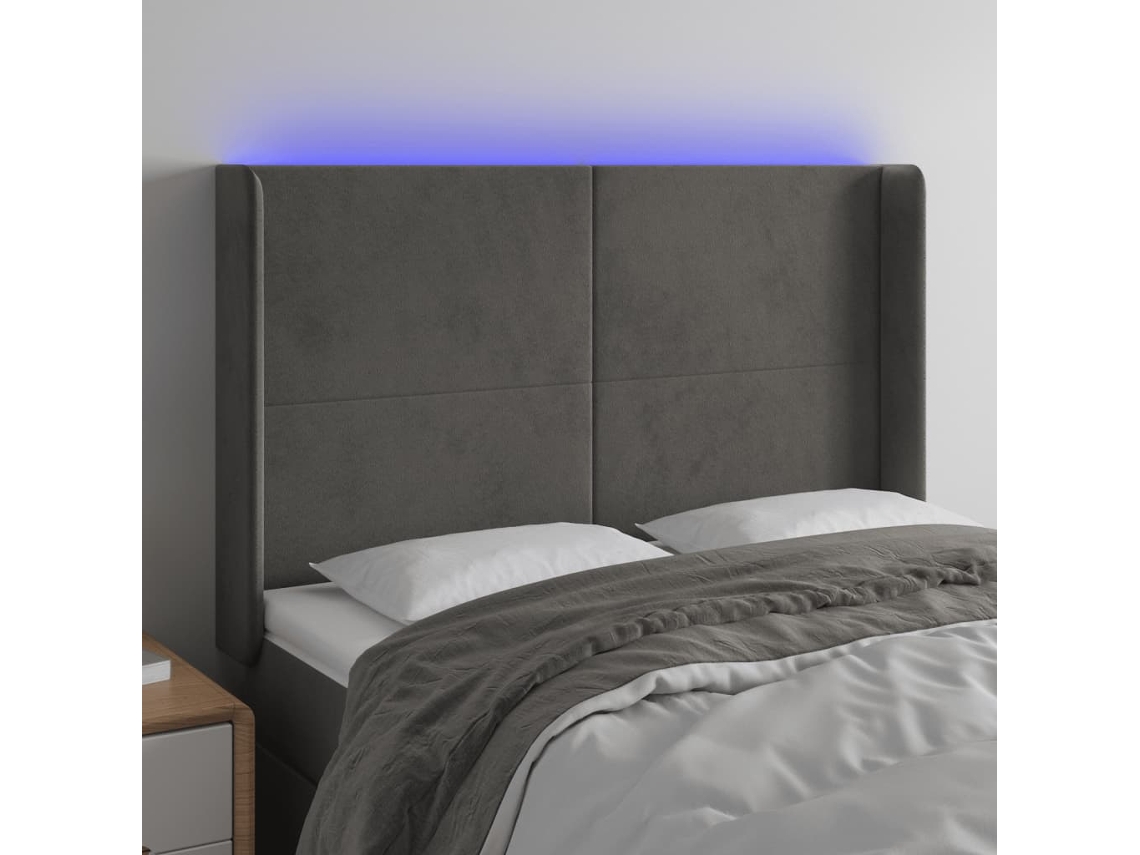 Cabecero de terciopelo con LED 147x16x118/128 cm Gris oscuro