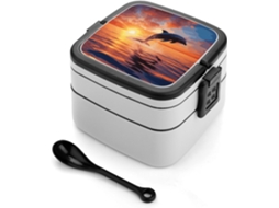 Marmita Bento Empilhável Sunset Dolphin Para Adultos, Marmita Bento À Prova De Vazamentos, Recipientes Grandes Para