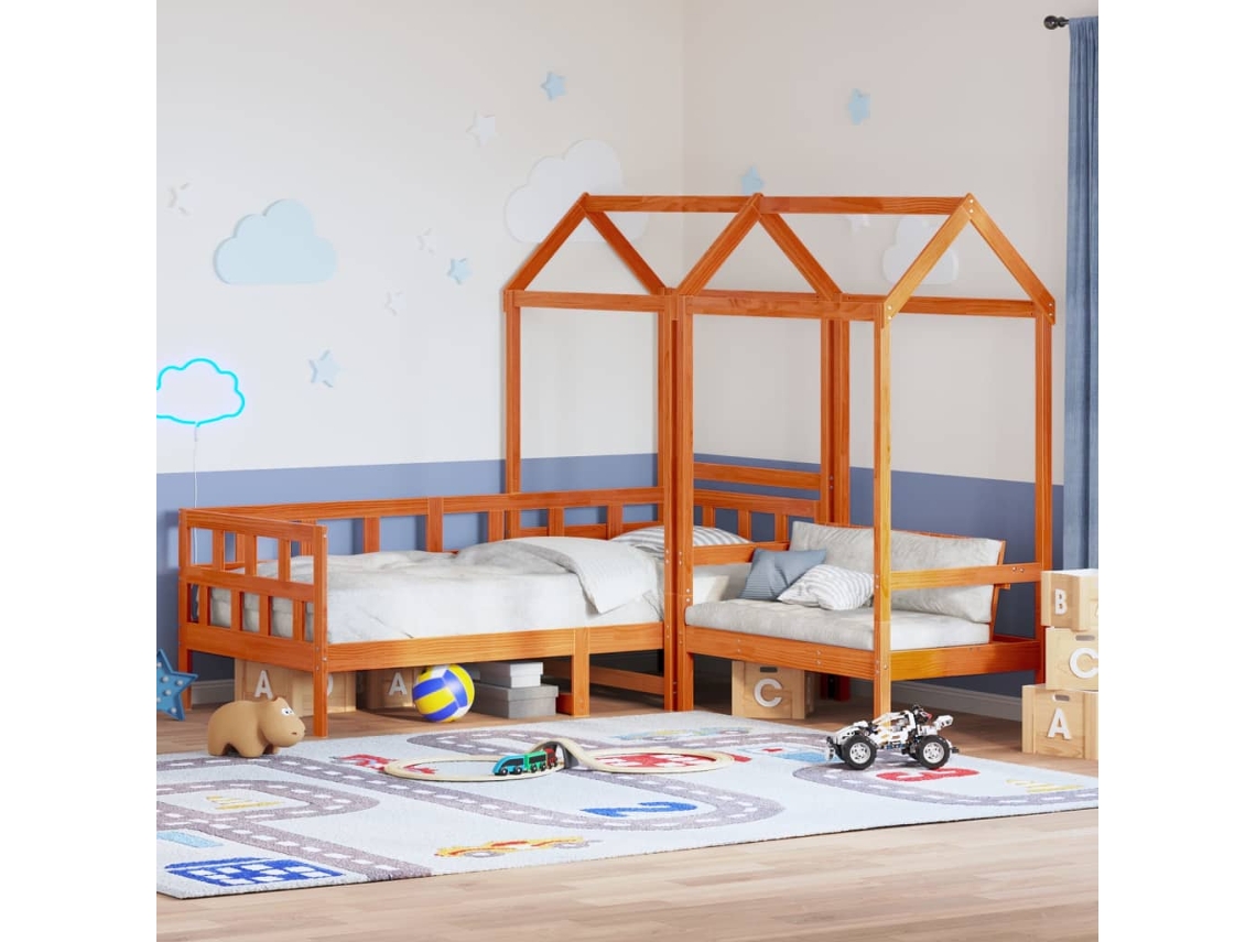 Conj. Sofá-cama Com Telhado 90x200 Cm Pinho Maciço Castanho-mel